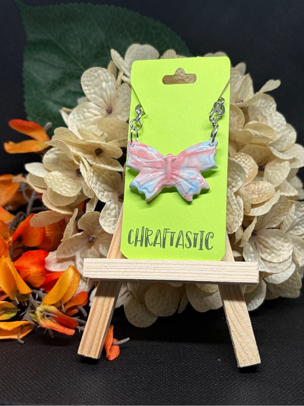 Pink & Blue Butterfly Necklace